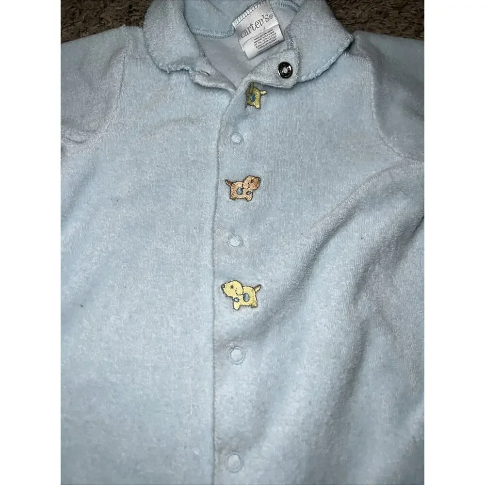 Carter's Vintage Blue Puppy Baby 6-9 M 1pc Sleeper Outfit‎ Terry Embroidered Boy